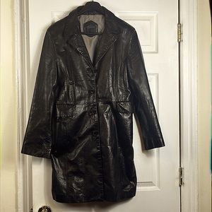 Long Black Leather 3/4 Length Coat